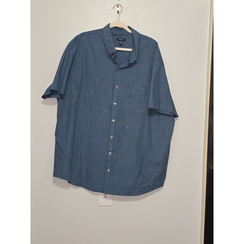 Van Heusen Mens 2XLT Dress Shirt Big Tall 19 19.5 Teal Blue White Windowpane